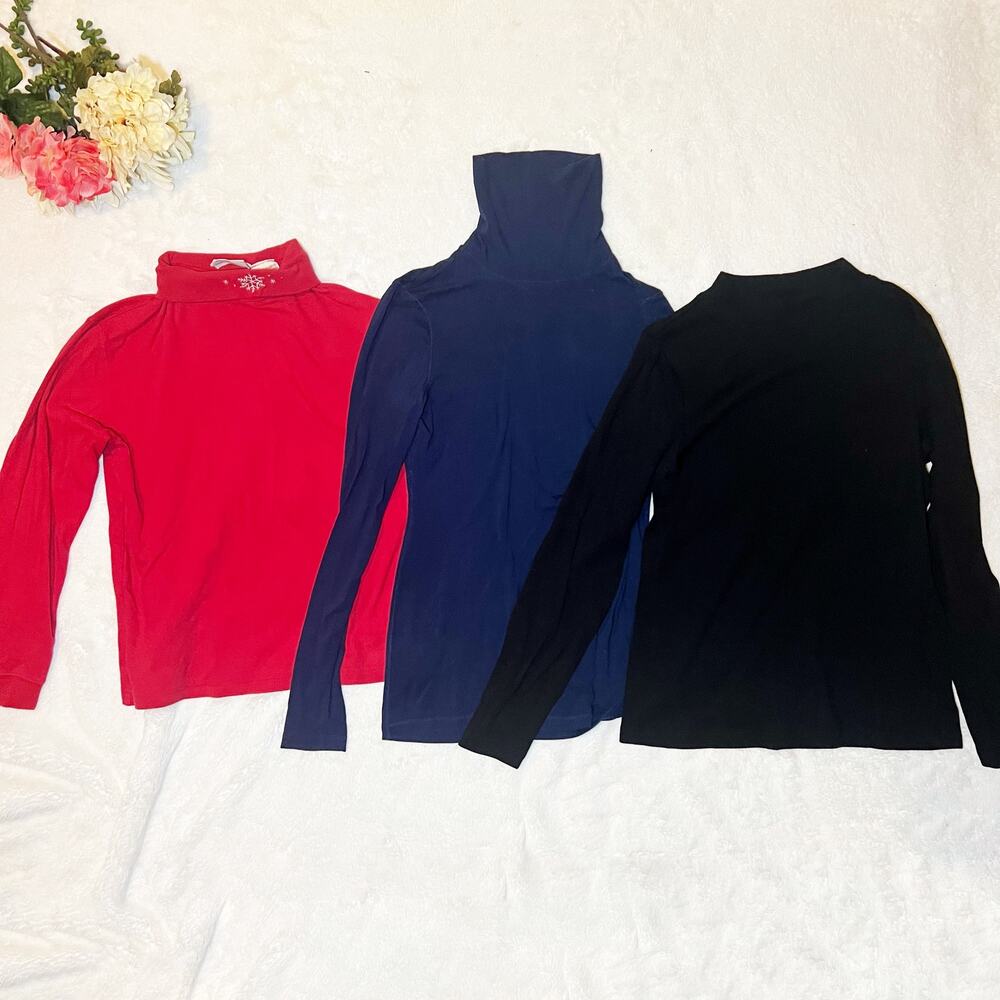Holiday Mock Neck Long Sleeve Bundle (3 Pack) Red, Navy & Black Tops Size S